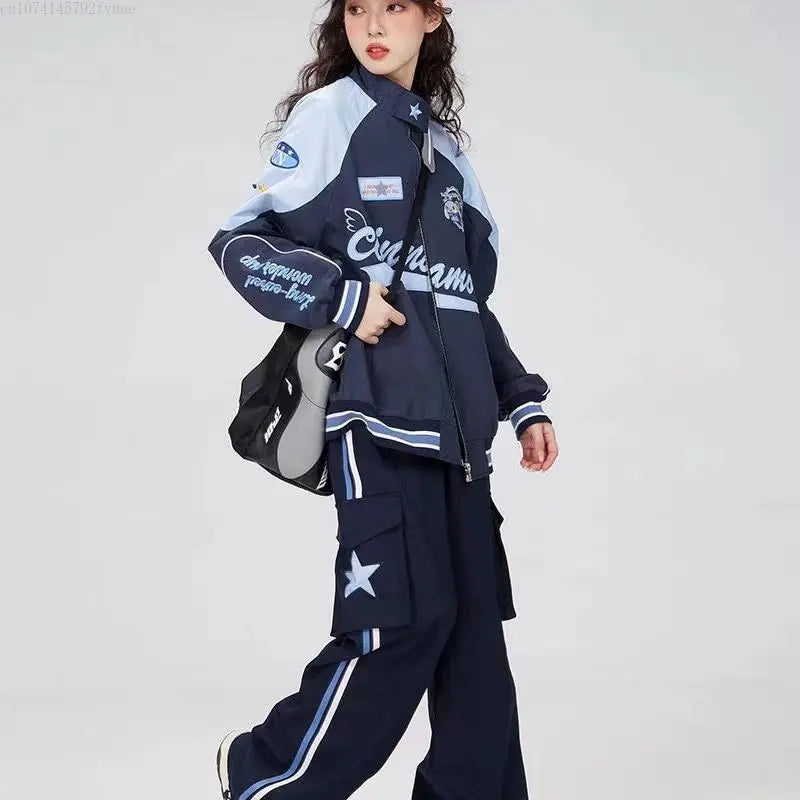 Oversized Cinnamorolls Biker Racer Jacket - Kawaii Women's Zipper Coat and Pant