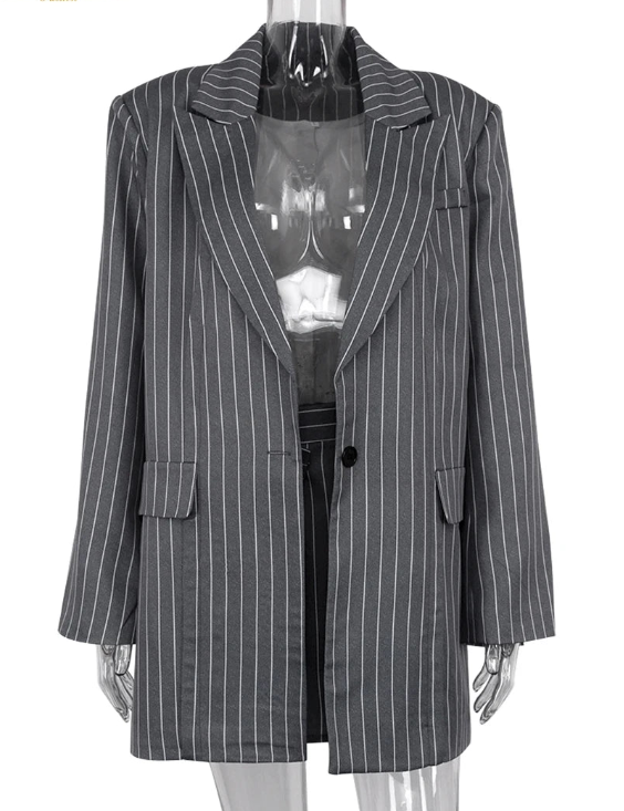 Buiten Blik Classic Striped Print Set Voor Vrouwen Blazer Rock