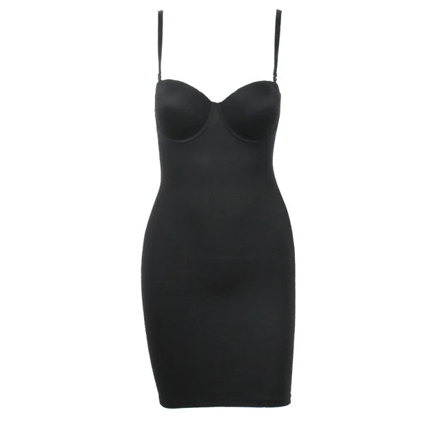 Dames Stretch Rechte Jurk Met Ondersteunende Cup Eenvoudige Sexy Jurken Spaghetti Band Buis Bodycon Eendelig Onderjurk