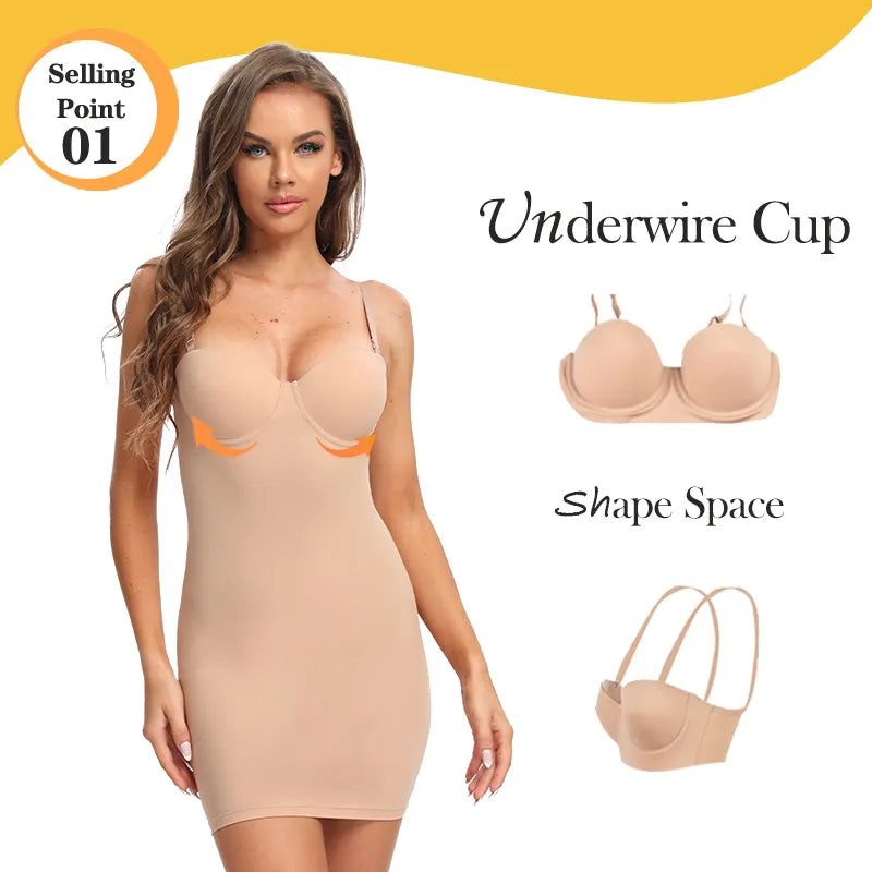 Dames Stretch Rechte Jurk Met Ondersteunende Cup Eenvoudige Sexy Jurken Spaghetti Band Buis Bodycon Eendelig Onderjurk