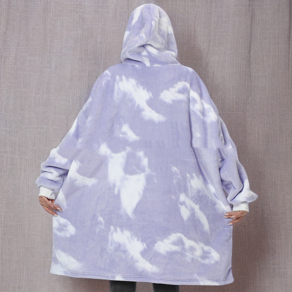 Buiten Blik Paars Met Wolken Zachte Dyie Hoodie Deken Met Pluche Voeding