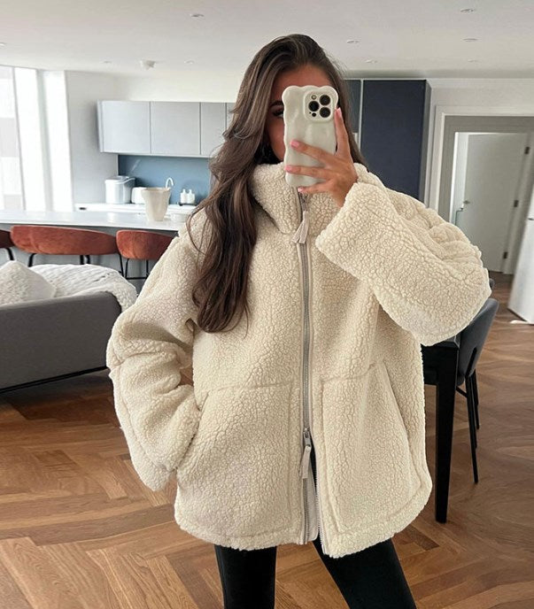 Buiten Blik - Moderne warme teddy fleece sherpa jas voor dames