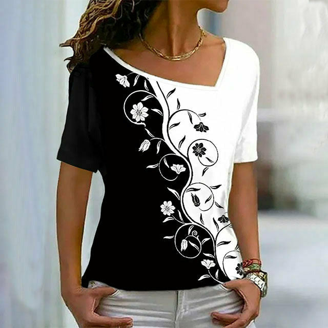 Contrast T -Shirt Met Bloemendruk